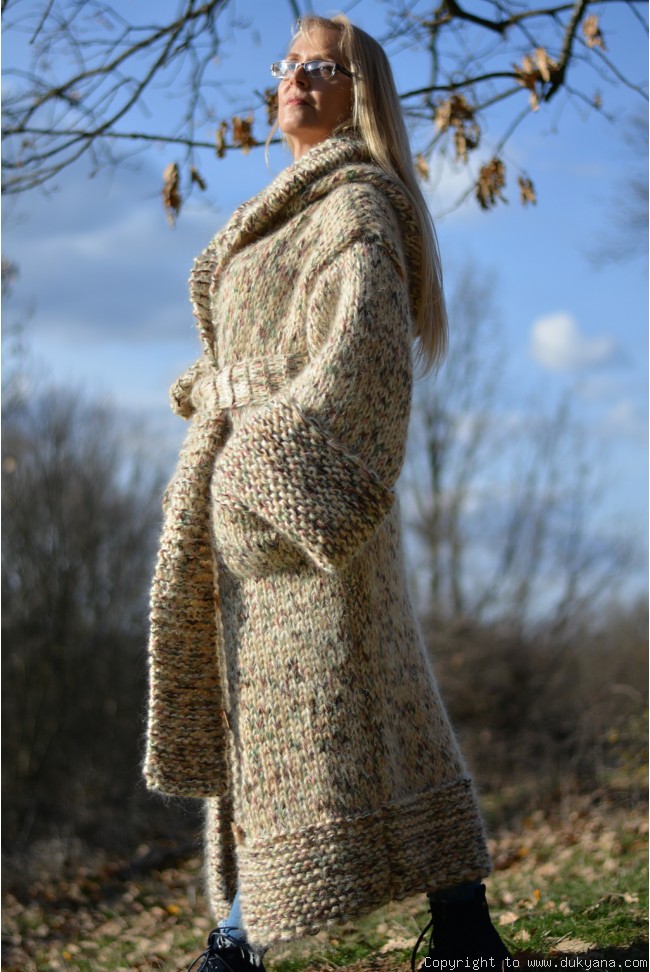 Chunky knitted long cardigan in earthly shades/CA124